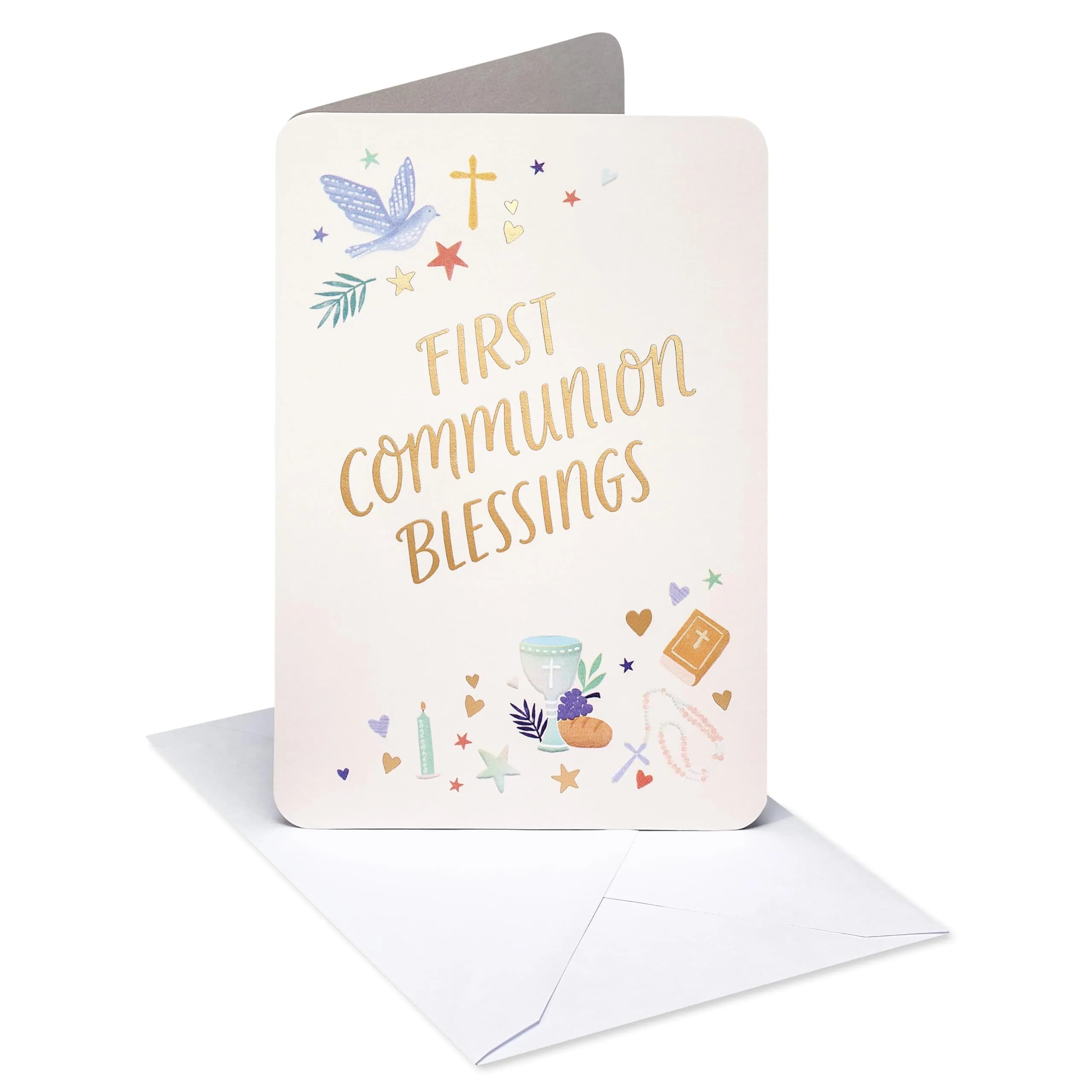 American Greetings First Communion Congratulations Card | Religious Chalice Design, Gold Foil Lettering, 4.625 x 6.75 in. — Blessing of the Lord