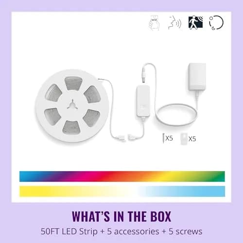 WiZ Connected Smart LED Light Strip 15.24m (50ft) | Full Color RGB, App & Voice Control, Sunset/Sunrise Automation thumbnail 2