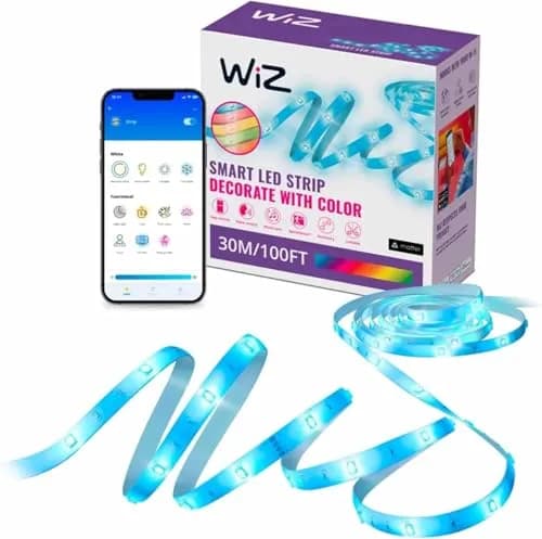 WiZ Connected Smart LED Light Strip 30.48m (100 ft) | Full Color RGB, Sunset to Sunrise Automation thumbnail 1