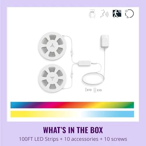 WiZ Connected Smart LED Light Strip 30.48m (100 ft) | Full Color RGB, Sunset to Sunrise Automation thumbnail 2