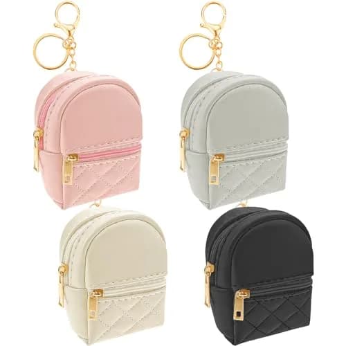 Aswewamt 4 Pcs Mini Backpack Cosmetic Bag Keychain PU Leather Lipstick Holder Coin Purse Wallet Card Holder Data Cable Organizer Zipper Pouch Portable Travel Storage Bag for Women thumbnail 1