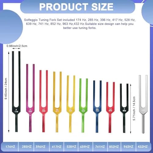 TENFLY Solfeggio Tuning Forks Set - 10 Frequencies, 1.8 lb (0.82 kg) | Medical-Grade Aluminum Alloy thumbnail 6