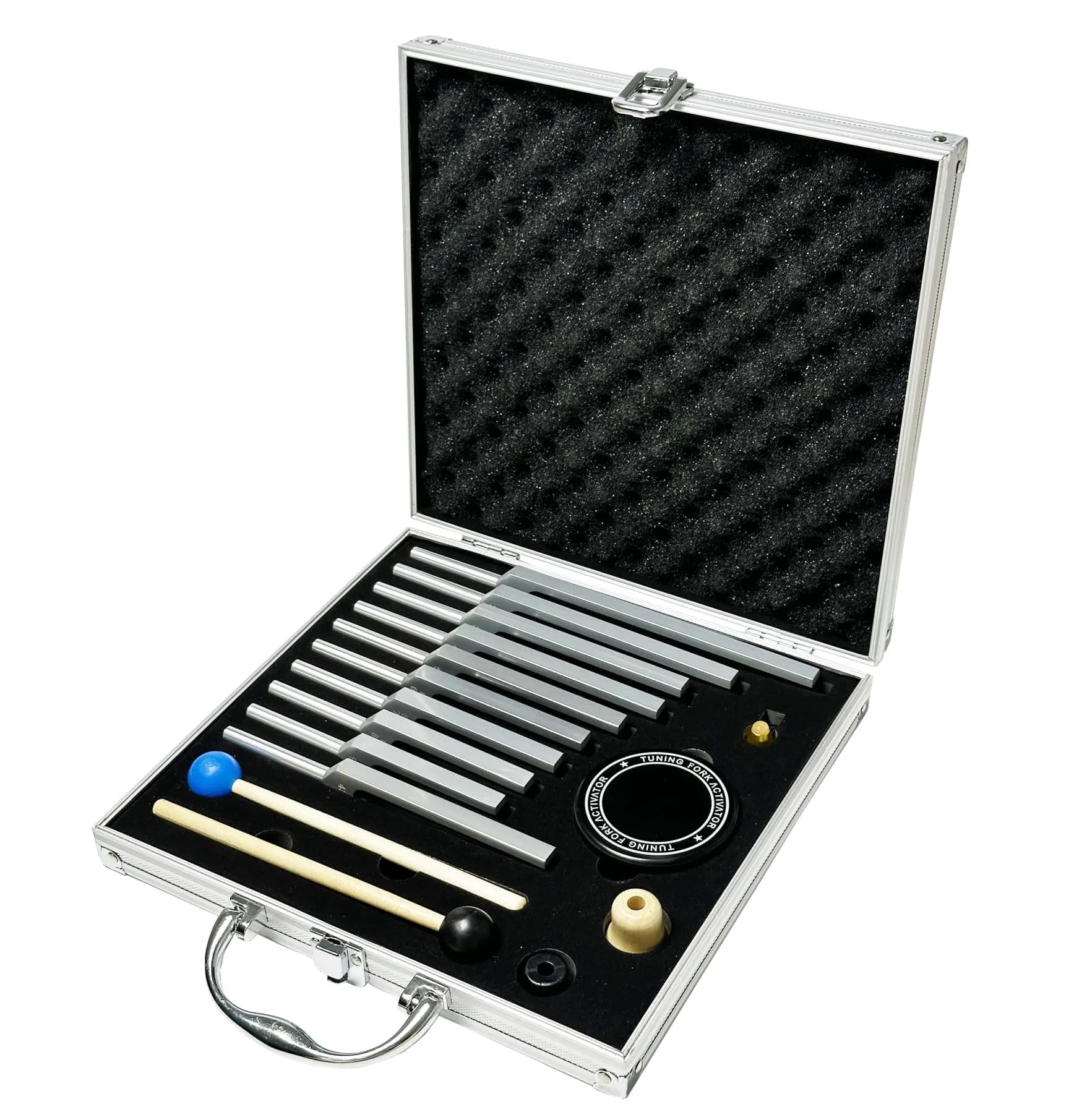 TENFLY Chakra Tuning Forks Set for Healing, 8 Weighted Aluminum Forks with Gift Box | Accurate Frequencies for Meditation & Sound Therapy — Solfeggio silver B