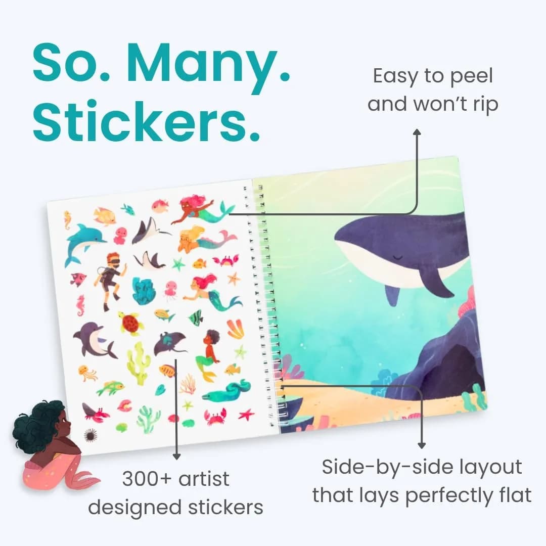 CUPKIN Mystical Mermaids Sticker Book | Toddler Travel Activity Coloring and Sticker Book thumbnail 2