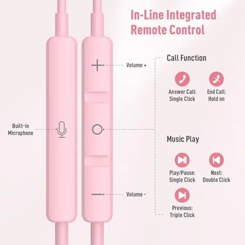 ASKUBSKU Pink USB C Headphone for iPhone 17 Air 16 15 Pro Max Plus/iPad | Noise Isolating & Ergonomic thumbnail 3
