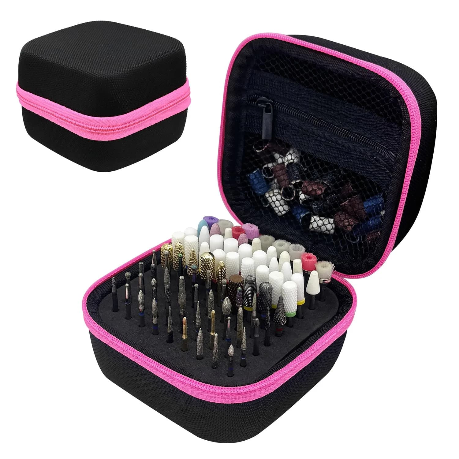 Thowapou 81 Holes Nail Drill Bit Holder Case | Portable Pink Organizer for 3/32" Bits — Pink