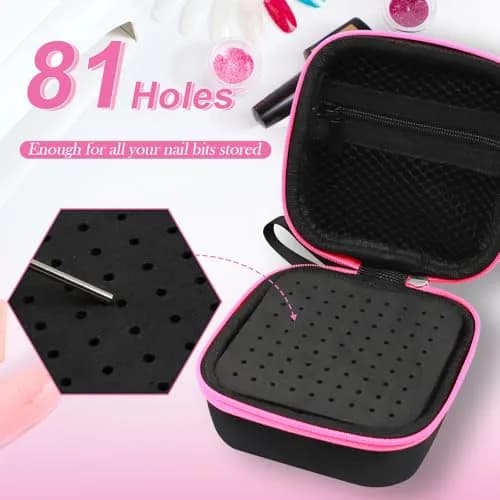 Thowapou 81 Holes Nail Drill Bit Holder Case | Portable Pink Organizer for 3/32" Bits thumbnail 2