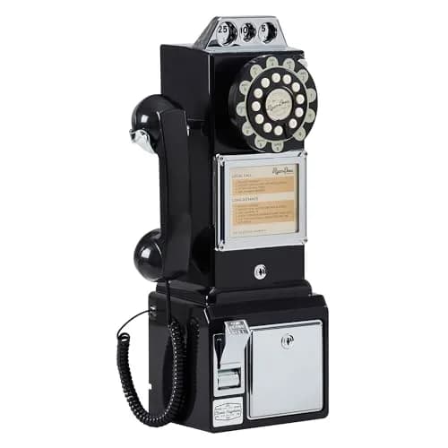 RyanBros 1950's Style Payphone with Coin Bank Corded Landline Phone - Black | Authentic USA Import thumbnail 1