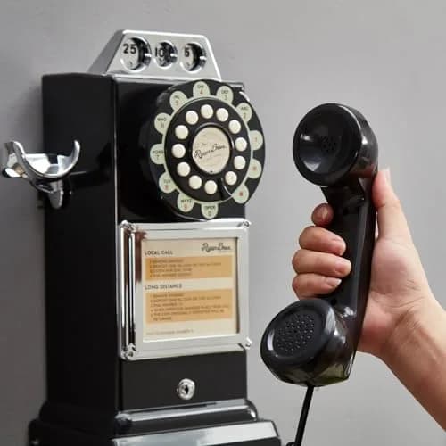 RyanBros 1950's Style Payphone with Coin Bank Corded Landline Phone - Black | Authentic USA Import thumbnail 4