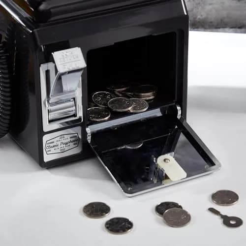 RyanBros 1950's Style Payphone with Coin Bank Corded Landline Phone - Black | Authentic USA Import thumbnail 6