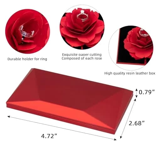 wonuu Rhombus Shaped Red Engagement Ring Box | Surprise Jewelry Storage Holder for Women, Proposal, Engagement, Wedding Gift (15cm x 7cm x 2cm) thumbnail 4