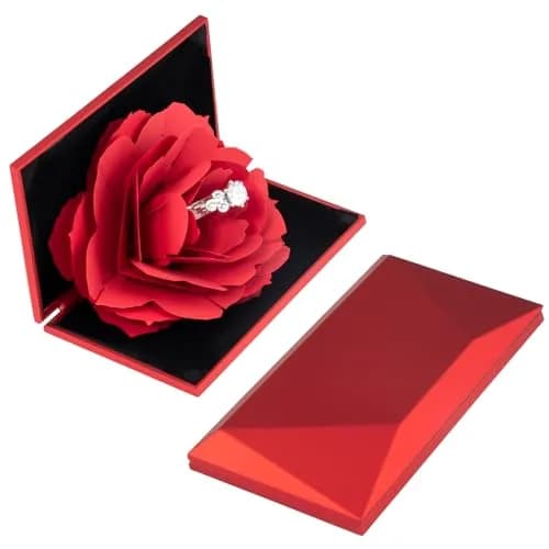 wonuu Rhombus Shaped Red Engagement Ring Box | Surprise Jewelry Storage Holder for Women, Proposal, Engagement, Wedding Gift (15cm x 7cm x 2cm) thumbnail 7