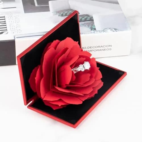 wonuu Rhombus Shaped Red Engagement Ring Box | Surprise Jewelry Storage Holder for Women, Proposal, Engagement, Wedding Gift (15cm x 7cm x 2cm) thumbnail 3