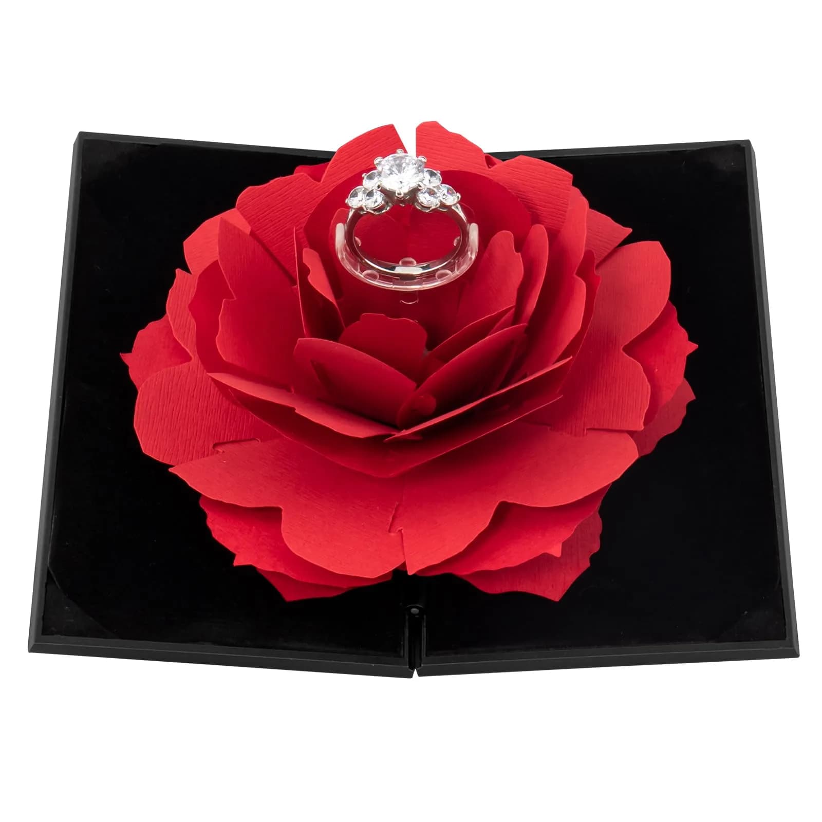 wonuu Rhombus Shaped Engagement Ring Box Black | Surprise Jewelry Storage Holder for Proposals & Weddings