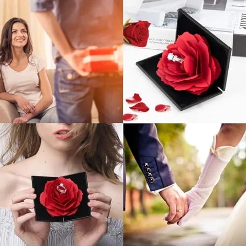 wonuu Rhombus Shaped Engagement Ring Box Black | Surprise Jewelry Storage Holder for Proposals & Weddings thumbnail 4