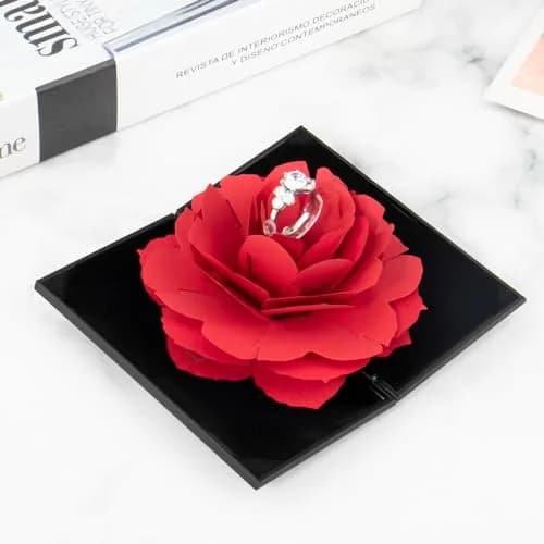 wonuu Rhombus Shaped Engagement Ring Box Black | Surprise Jewelry Storage Holder for Proposals & Weddings thumbnail 2