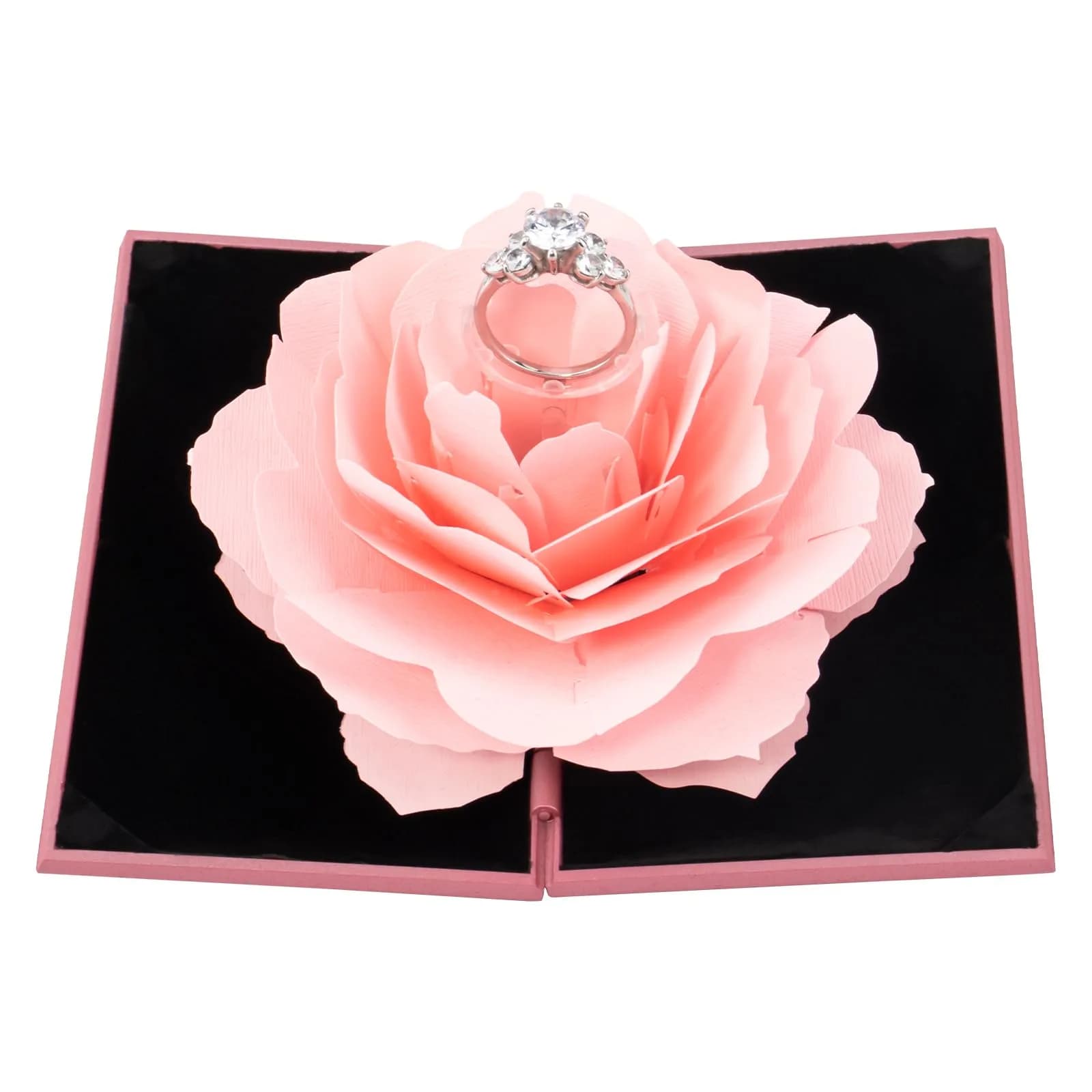 wonuu Rhombus Shaped Engagement Ring Box with Flannel Lining | Surprise Proposal Jewelry Storage Holder for Women (Pink) - main product image