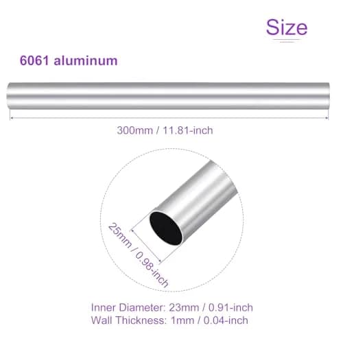 DMiotech 6061 Aluminum Round Tube 25mm OD x 23mm ID x 300mm Length | Industry Metal Tubing for Machinery Frame Construction DIY Projects thumbnail 3