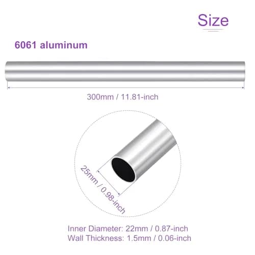 DMiotech 6061 Aluminum Round Tube 25mm OD x 22mm ID x 300mm Length | Corrosion-Resistant Metal Tubing for DIY Projects thumbnail 3