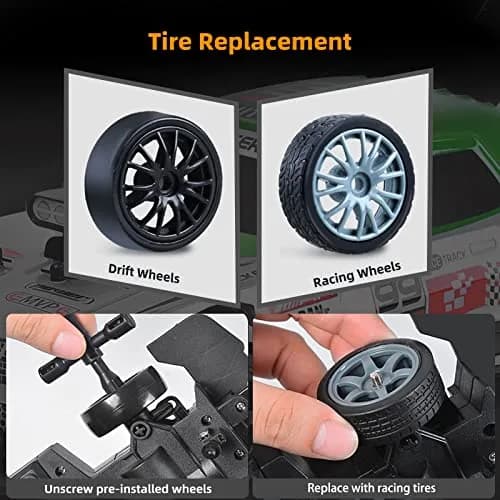 Sakeye 1/16 Scale RC Drift Car with Spray & Lights, 4WD High-Speed Remote Control Car with Extra Tires (Black) thumbnail 4