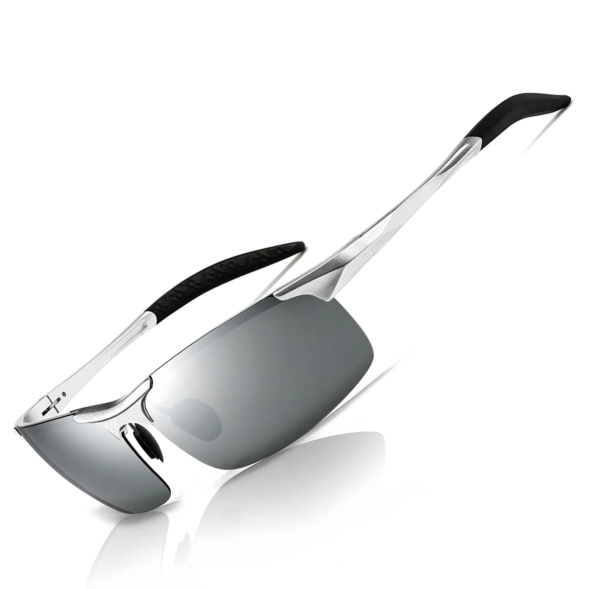 SUNGAIT Men's HD Polarized Sunglasses for Driving Cycling Running UV400 (Gunmetal/Gray & Black/Gray) | Lightweight Metal Frame — Sliver/Sliver