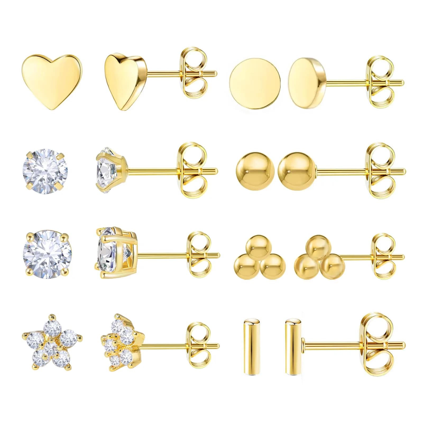 DAILI Gold Stud Earrings Hypoallergenic Titanium for Multiple Piercings | 20 Gauge, 11mm Post