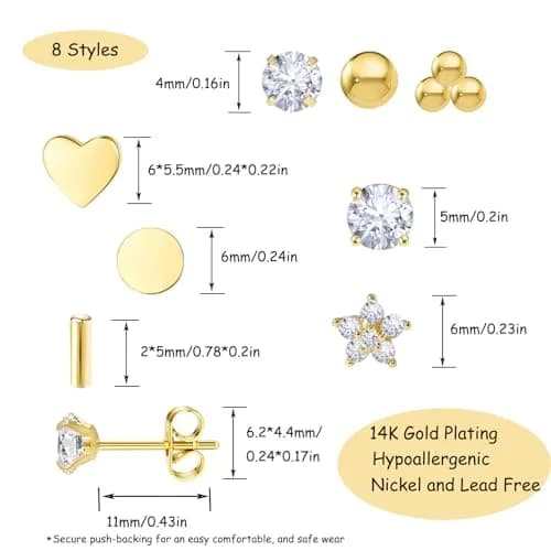 DAILI Gold Stud Earrings Hypoallergenic Titanium for Multiple Piercings | 20 Gauge, 11mm Post thumbnail 6
