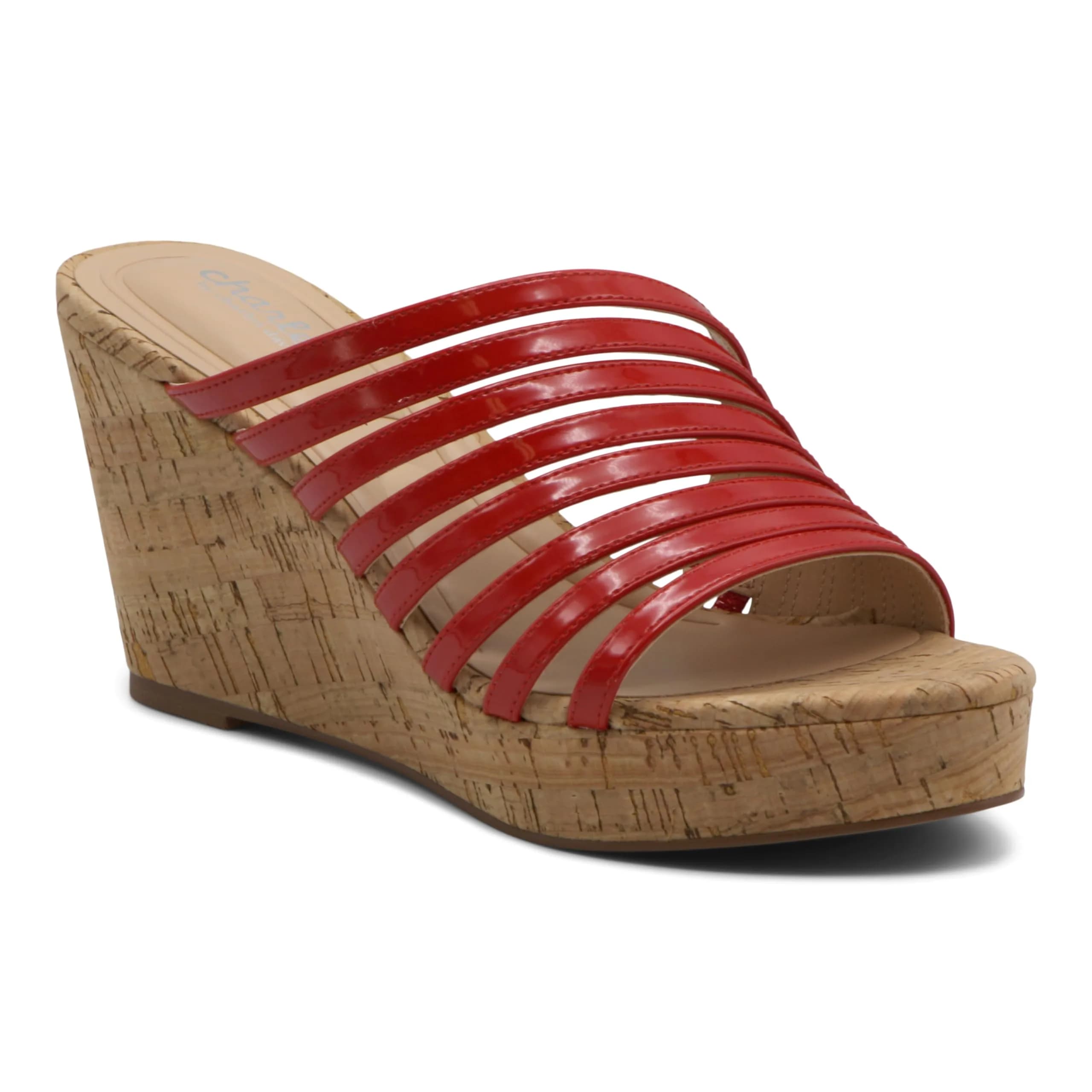 CHARLES BY CHARLES DAVID GUSTAVO Wedge Sandal 9.5 US | Red, Manmade, Slip On, 4-inch Heel