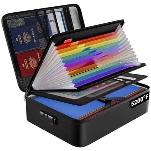 ENGPOW Fireproof File Organizer Bag with 13 Pockets Accordion File Folder & Lock, 1.38 kg (3 lb) | Protects Documents Up to 5200°F thumbnail 1