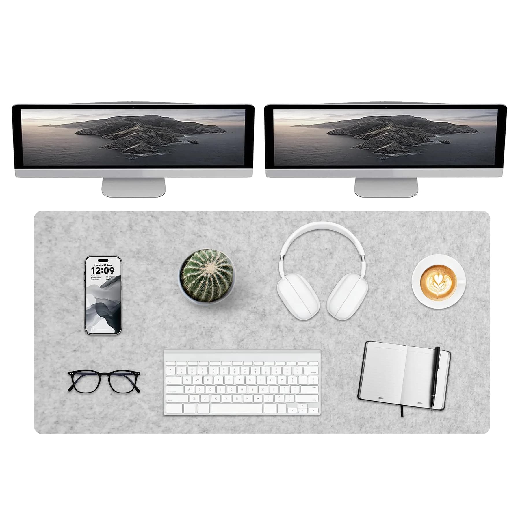 DAWNTREES Felt Desk Mat, Computer Mat for Desk, Dark Gray 91cm x 30cm (36x12Inches) | Non-Slip, Water Absorbing, Desk Protection — Light Gray