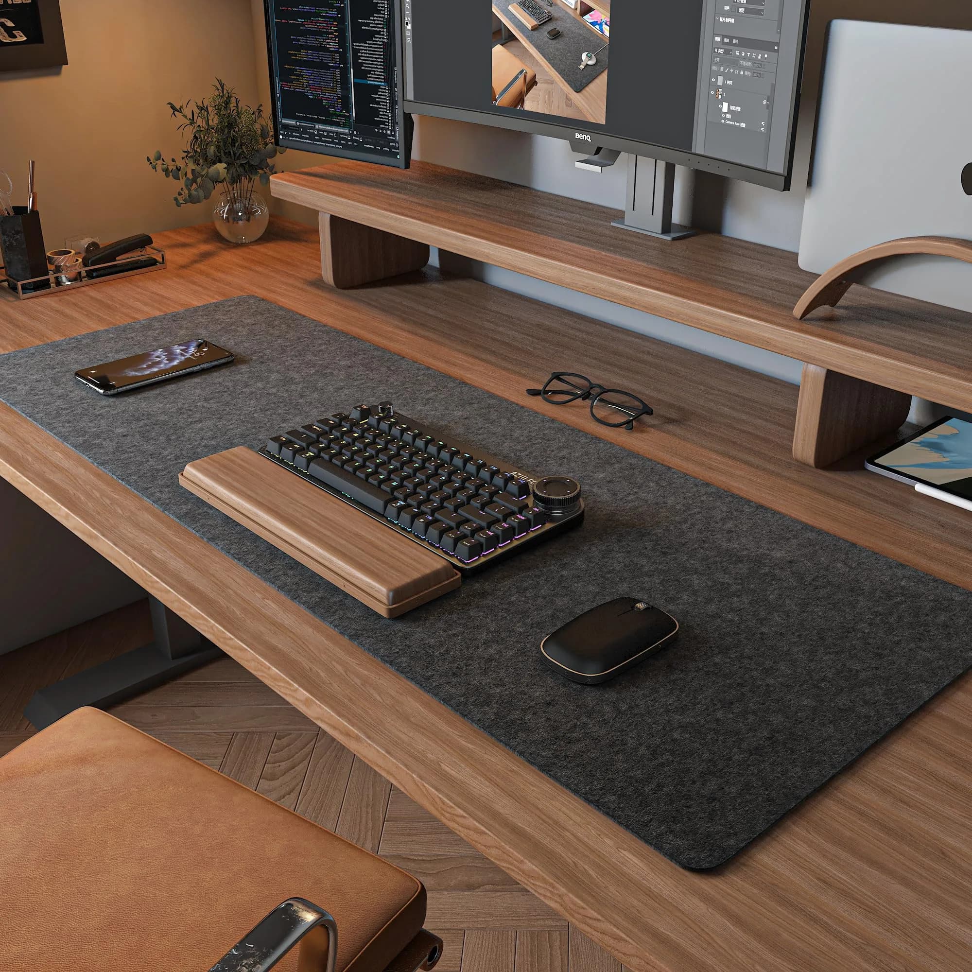 DAWNTREES Felt Desk Mat, Computer Mat for Desk, Dark Gray 91cm x 30cm (36x12Inches) | Non-Slip, Water Absorbing, Desk Protection — Dark Gray / 55" x 23.6"