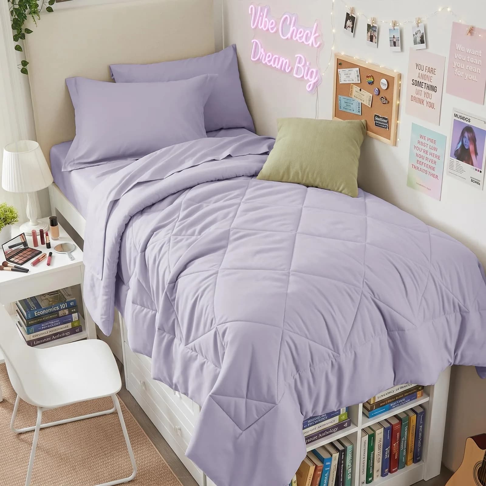 HEVUMYI 5-Piece Twin Comforter Set, Light Purple Bed in a Bag | 156cm x 203cm (68"x 88") Comforter