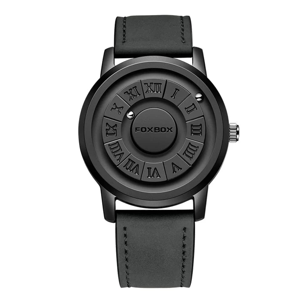 Weicam Unisex Magnetic Levitation Balls Dial Watch 42mm (1.65 inch) | Unique Roman Numerals Quartz — Black(Leather)