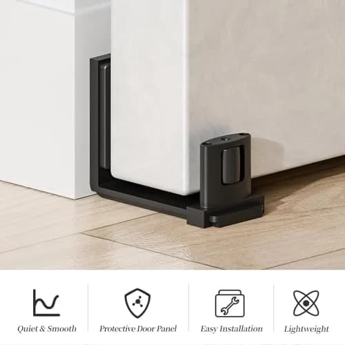 BONIKLUBA Sliding Barn Door Bottom Floor Guide, Adjustable U Shape, Black | Space-Saving, No-Groove, Suitable for Glass Doors thumbnail 6