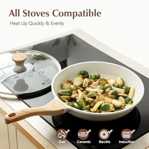 SENSARTE 9.5 Inch Nonstick Ceramic Frying Pan with Lid | PFAS/PTFE/PFOA Free, Induction Compatible thumbnail 5