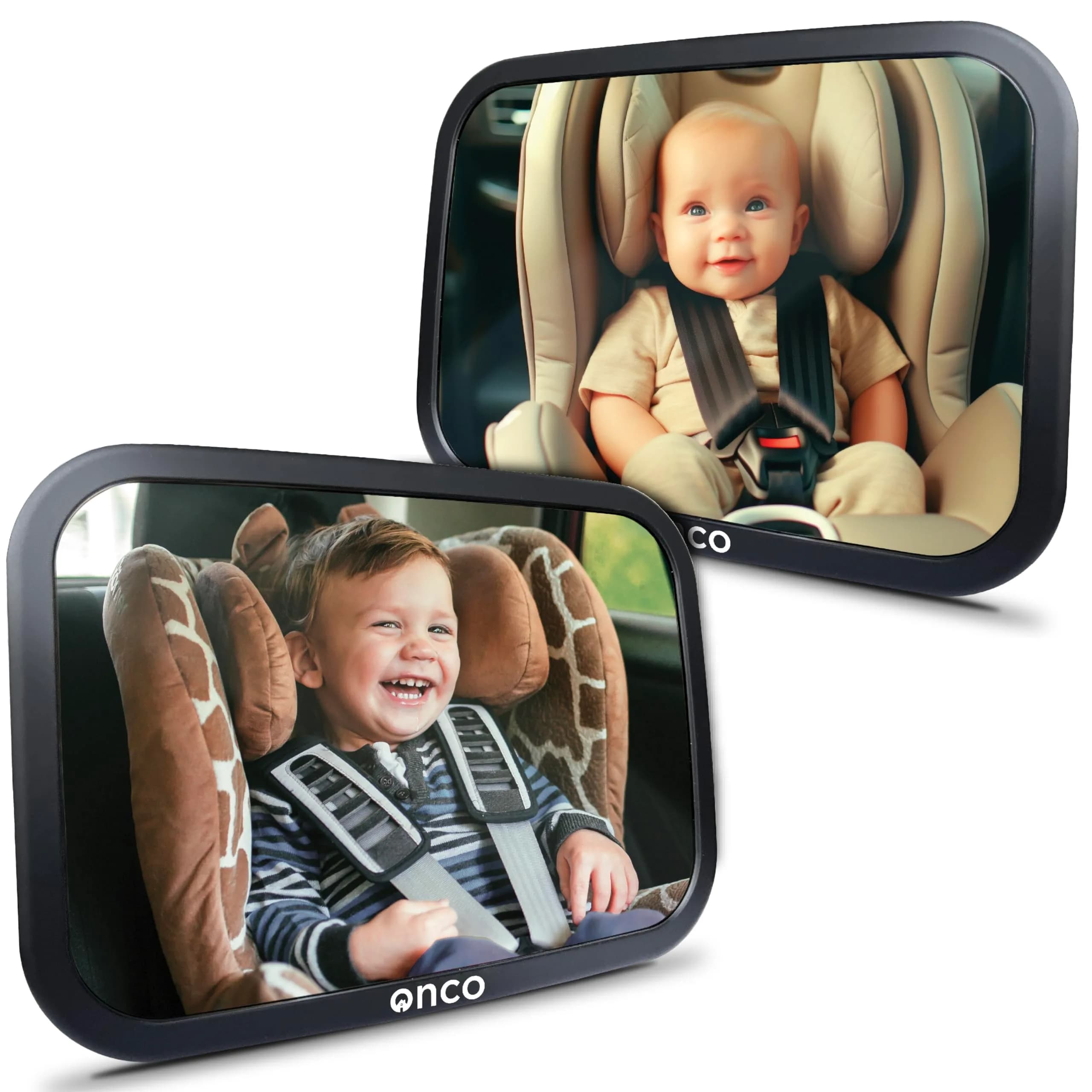 Onco Baby Car Mirror for Rear Facing Seats (2 Pack, Black) | Shatterproof View for Safe Travels