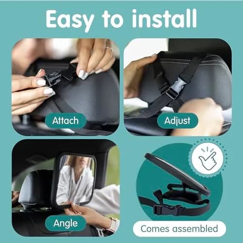Onco Baby Car Mirror for Rear Facing Seats (2 Pack, Black) | Shatterproof View for Safe Travels thumbnail 7
