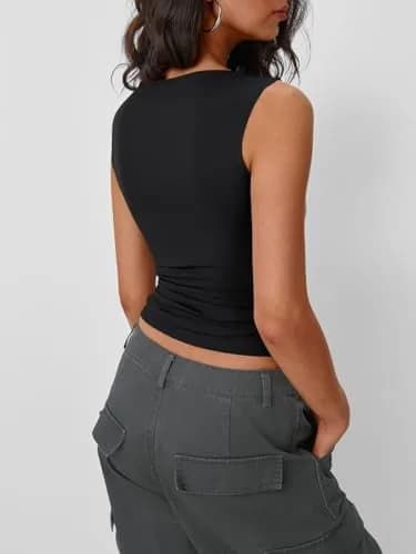 Trendy Queen Women's Boat Neck Tank Top Black L | Basic Sleeveless Summer Fashion thumbnail 5