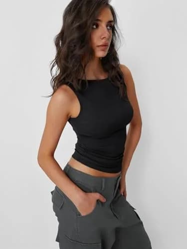 Trendy Queen Women's Boat Neck Tank Top Black L | Basic Sleeveless Summer Fashion thumbnail 4