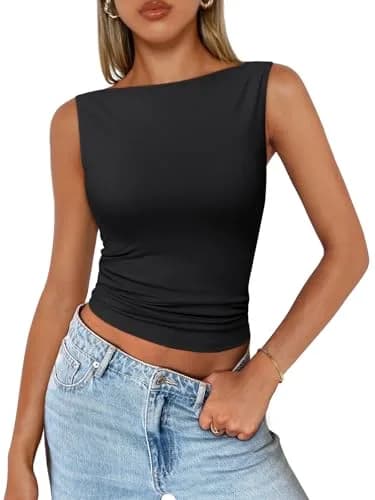 Trendy Queen Women's Black Boat Neck Tank Top | Y2K Fashion Crop Top thumbnail 1
