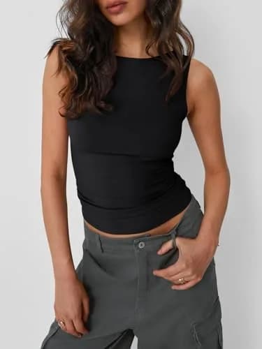 Trendy Queen Women's Black Boat Neck Tank Top | Y2K Fashion Crop Top thumbnail 2