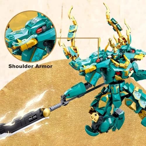 HIGH GODO Mech Robot Building Set for Adults | Green Dragon Warrior Model Kit with 704 Pieces thumbnail 4