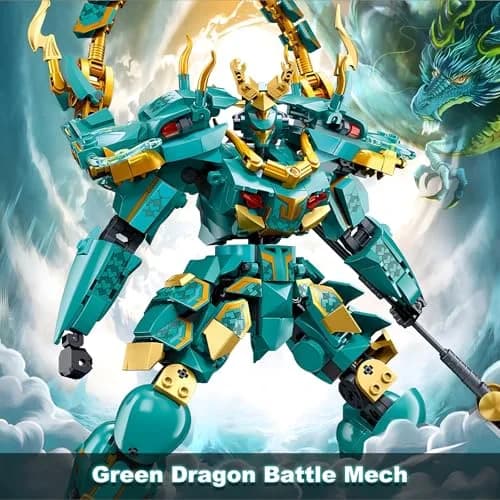 HIGH GODO Mech Robot Building Set for Adults | Green Dragon Warrior Model Kit with 704 Pieces thumbnail 2