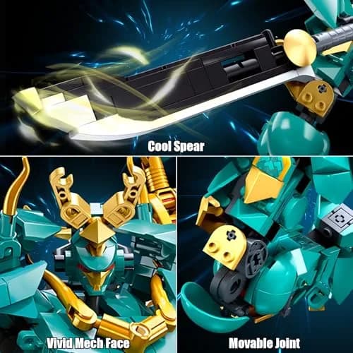HIGH GODO Mech Robot Building Set for Adults | Green Dragon Warrior Model Kit with 704 Pieces thumbnail 3