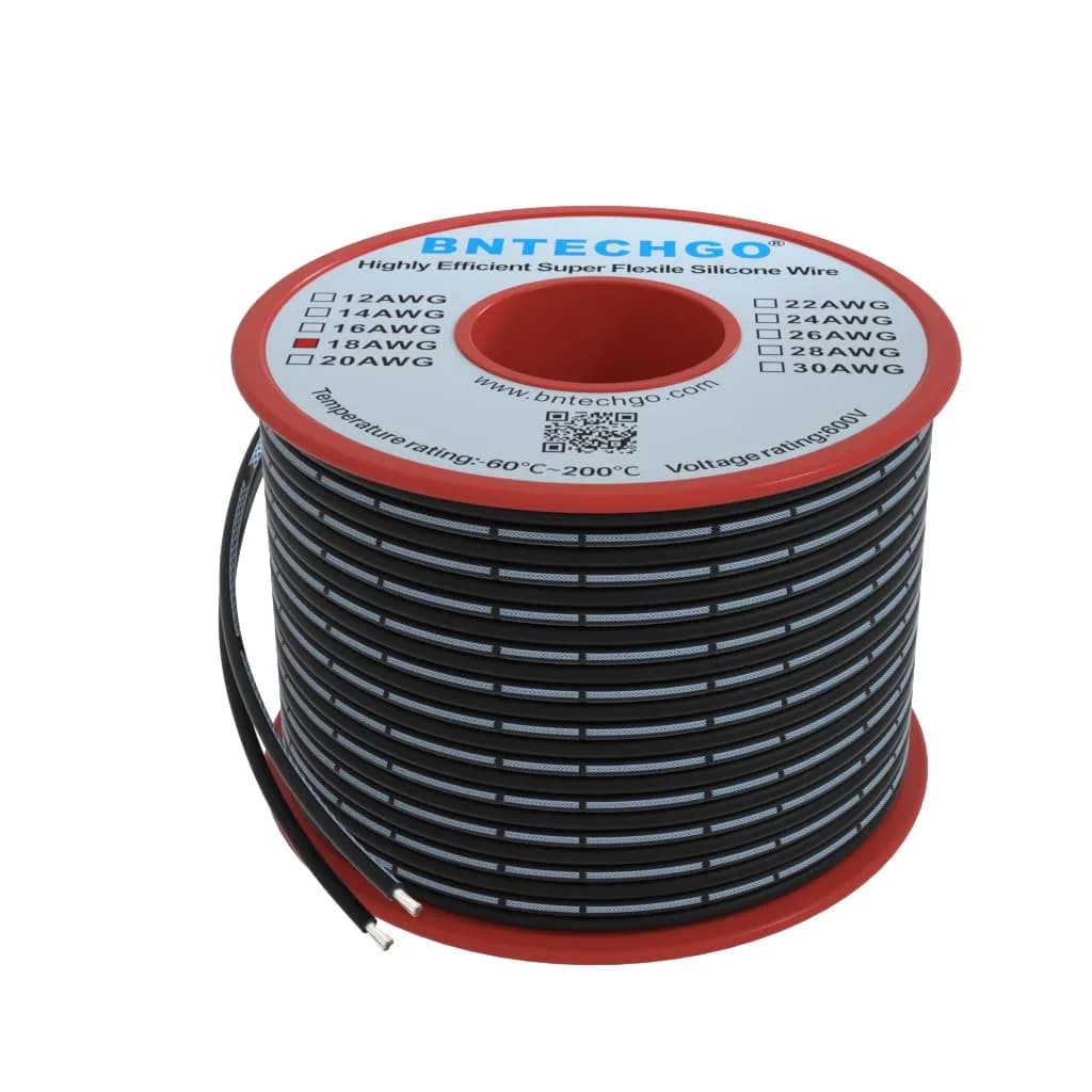 BNTECHGO 30 AWG 5-Pin Silicone Ribbon Wire 15.24 m (50 ft) Black | 600V High Temp Tinned Copper — 18 Silicone Ribbon Cable / 2P 50ft