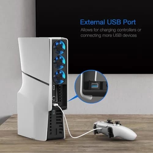 JUSPRO Cooling Fan for PS5 Slim Console Digital & Discs Edition | Upgraded Quiet Cooler with Blue LED Light thumbnail 4