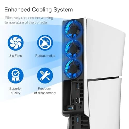 JUSPRO Cooling Fan for PS5 Slim Console Digital & Discs Edition | Upgraded Quiet Cooler with Blue LED Light thumbnail 3