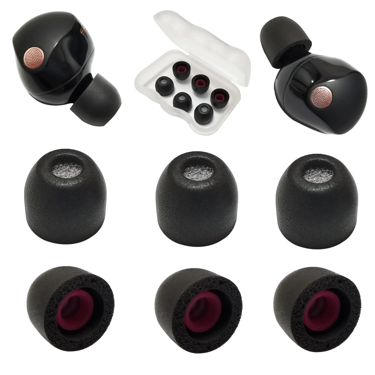 Mijusun Memory Foam Replacement Earbud Tips for Sony WF-1000XM5 & More | 3 Pairs Small Gray — Black-Extra Small