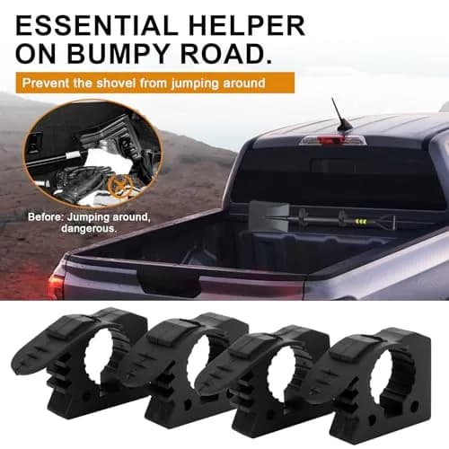 PSLER Quick Release Shovel & Axe Mounts for Truck Bed & Roof Rack, 4 Pack | Secures 1-1/7" to 1-3/7" Tools thumbnail 2