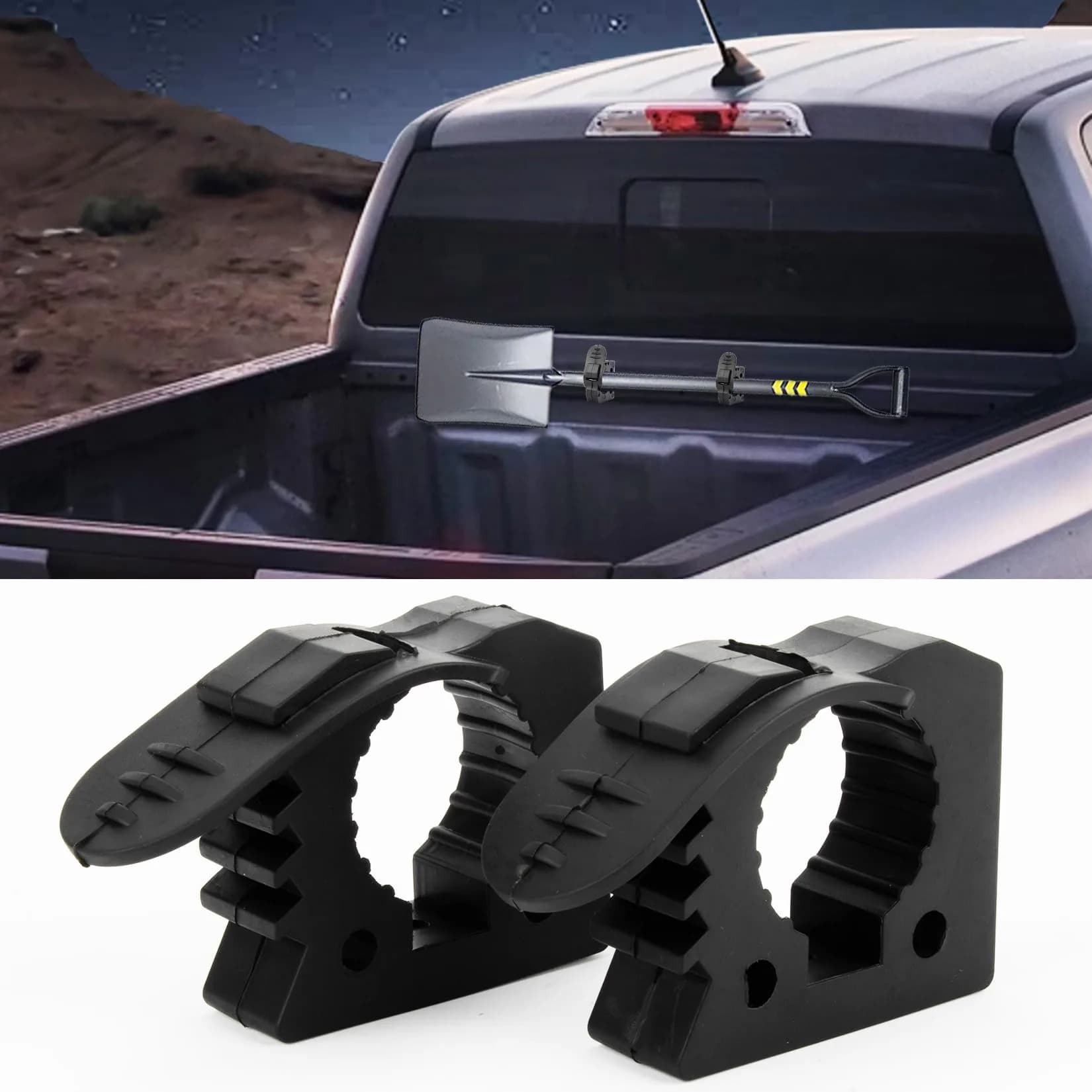 PSLER Quick Release Rubber Shovel Holder for Truck Bed & UTV, 2-Piece Set for 1-1/7'' to 1-3/7'' Diameter Tools - main product image